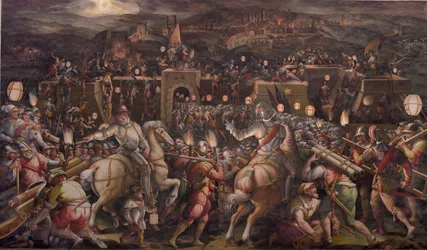 Stormen af fæstningen nær Porta Camollia i Siena, 1570