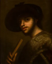 Portræt af en mand med pibe eller fløjte, ca. 1497-1510 (olie på lærred)