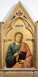 St John Evangelist, detalje fra Badia Polyptykon, ca. 1300, af Giotto (1267-1337), tempera på panel, 91x334 cm