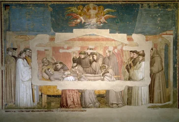 Begravelsen af Saint Francois af Assisi. Stigma verifikation. Maleri af Giotto di Bondone (1267? 1337)