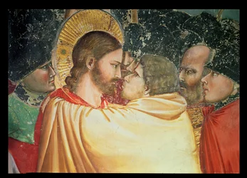 Forræderiet mod Kristus, detalje af kysset, ca. 1305
