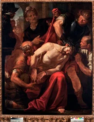 Therision of Christ (Jesus hånet af soldaterne) Maleri af Gioacchino Assereto (1600-1649) 1600-tallets gener, Musei di Strada Nuova