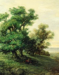 Landskab, af Giovanni Carnovali eller Carnevali kendt som Piccio (1804-1873), detalje