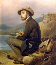 Portræt af maler, måske Giovanni Carnovali af Giuseppe Mazza (1817-1884), olie på panel, 28x23 cm