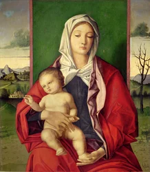 Madonna og barn (olie på panel)