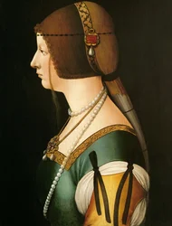 Portræt af Bianca Maria Sforza 1472-1510, den anden hustru til Maximilian I, den hellige romerske kejser, 14