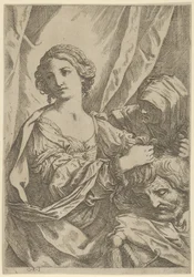 Judith greb hovedet af Holofernes ved håret og ser til venstre, en gammel wo ..., 1600-1640.