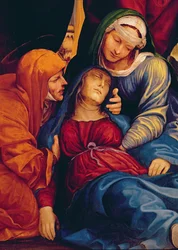 Detalje af aflejring (altertavle), der viser Madonna, der besvimer