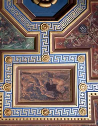 Sala delle Nozze di Alessandro e Rossana Hallen for Alexander den Stores ægteskab 356-323 f.Kr. og Roxanne-detaljen af loftsdekorationen, fresko ca. 1513