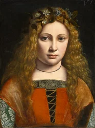 Portræt af en ung pige kronet med blomster, c.1490