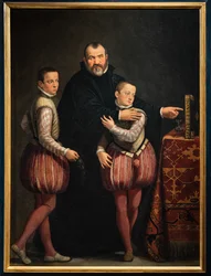 Portræt af Giuseppe Gualdo med sine børn Paolo og Emilio