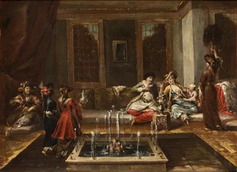 Armensk interiør eller Orient Scene par Guardi, Giovanni Antonio (1699-1760). Olie på lærred, størrelse: 44x61,5