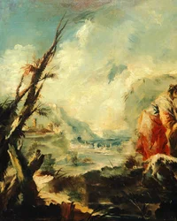 Tobias helbreder sin far af Giovanni Antonio Guardi (1699-1760), detalje, Ærkeenglen Rafaels kirke, Venedig