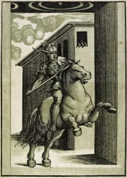 Marcus Curtius, ca. 1540 (chiaroscuro træsnit fra 3 blokke)