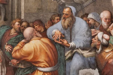 Skt. Catherines disputation med filosofferne, 1530-32 (fresco) (detalje af 3601450)