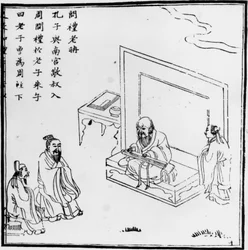 Lao Tzu møder Confucius. kinesisk gravering. sd.