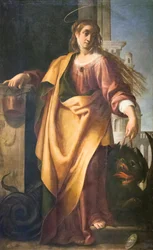 Saint Martha and the Tamed Dragon (olie på panel)
