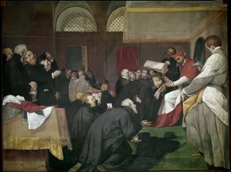 Quadroni de San Carlo: episode af Saint Charles Borromees liv (1538-1584): helgenen grundlagde College of Jesuites, Barnabites and Theatins (Quadroni of St Charles: Life and miracles of St Charles Borromeo: St Charles founding Jesuit, theatines en