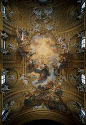 Triumfen for Jesu hellige navn, fresko i kirkeskibet af Giovan Battista Gaulli Baciccia (1639-1709), Rom, Chiesa del Gesù (Gesù-kirken eller kirken for Jesu hellige navn), Italien
