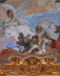 Clerici-paladset, gobelingalleriet eller Tiepolo-salen: "Solens Quadriga oplyser verden", detalje af fresken på hvælvingen (ca. 1740).