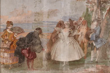 Guest Lodgings, the Room of the Carnival Scenes: "Pantalone and Columbina", en scene med masker