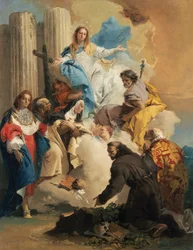 The Virgin with Six Saints - The Virgin with Six Saints, af Tiepolo, Giambattista (1696-1770). Olie på lærred, ca. 1750. Størrelse: 72,8x56 cm. Szepmuveszeti-museet, Budapest
