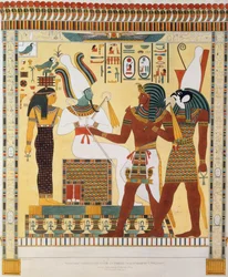 Vægmaleri fra kongernes grave i Theben, opdaget af G. Belzoni, tavle 19 fra «Tavler til illustration af undersøgelserne i Egypten og Nubien», graveret af Charles Hullmandel (1789-1850), 1820-22 (litografi)