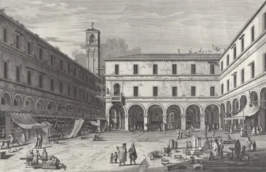 Udsigt over markedspladsen nær kirken San Giacomo, 1763., 1763.