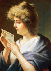 Pige med brev, maleri af Giovanni Battista Chiocchetti (1843-1917)