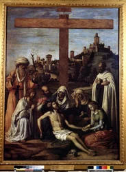 ""Aflejringen"" Inskription ""INRI"" på korset. Maleri af Giovanni Battista Cima da Conegliano (omkring 1459-1517) 1500-tallet Dim. 199x148 cm Pushkin Museum, Moskva