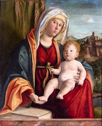 Jomfru og barn af Cima da Conegliano, Giovanni Battista (ca. 1459-1517). Olie på træ, størrelse: 84x71,7, slutningen af ​​1400-tallet, Cini Foundation, Venedig