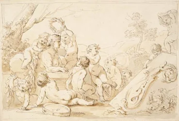 Leger putti med en sfinks