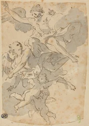 Angels and Putti (pen og brunt blæk med grå vask over trækul; lagt ned)