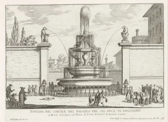 Fontein in the binnenplaats af Palazzo Taverna te Rom Springvand i gården til Mr. hertug af Bracciano (titel på objekt) Fontæner i Rom (serietitel) Fonteinen van Rome (serietitel)