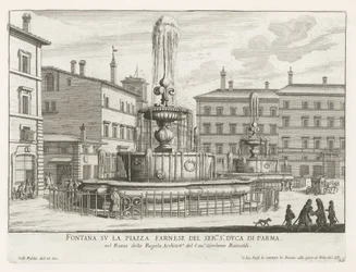 Fonteinen på Piazza Farnese te Rom Springvand på Piazza Farnese af ser.mo s.r Duca di Parma (titel på objekt) Fountains of Rome (serietitel) Fonteinen van Rome (serietitel)