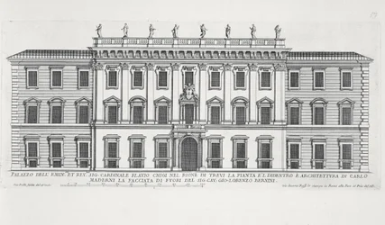 Udsigt over facaden på Palazzo Chigi, Rom designet af Matteo di Castello, Carlo Maderno (1556-1629) og Giovanni Bernini (1598-1680)
