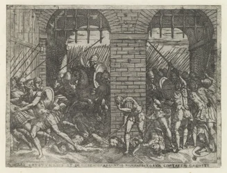 Romeinse soldaten vallen Crustumerium binnen Offeret for Crustumeni (...) frataget sit statsborgerskab (titel på objektet) Leven van Romulus en Remus (serietitel)