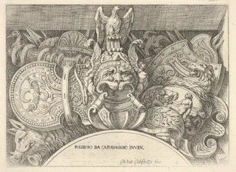 Plade 4: trofæer af romerske våben fra dekorationer over vinduerne på anden sal ..., 1656-58.