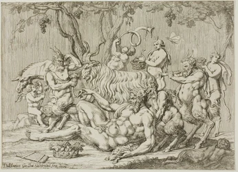 Silenus liggende med geder og satyrer