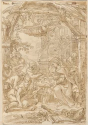 Hyrdernes tilbedelse, ca. 1680-1690 (tegning med pen og blæk)