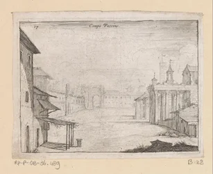 Udsigt over Forum Romanum i Rom Campo Vaccino (titel på objekt) Udsigt over Rom (serietitel) Alcune vedute et prospettive di luoghi dishabitati di Roma (serietitel)