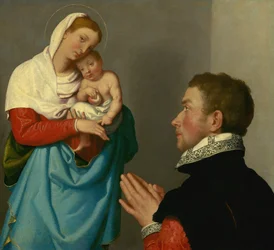 En herre i tilbedelse foran Madonna, ca. 1560 (olie på lærred)