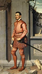 Portræt af Gian Gerolamo Grumelli, ridder i pink, af Giovanni Battista Moroni (ca. 1525-1578), 216 x 123 cm