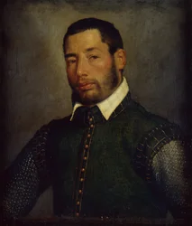 Portræt af en gentleman i en grøn dobbelt- og kædebrynjeskjorte, ca. 1565 (olie på lærred)