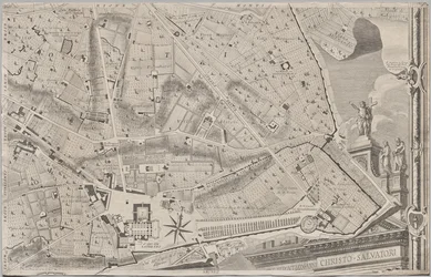 Nyt kort over Rom bragt frem i lyset af Giambattista Nolli i året MDCCXLVII, kendt som La Pianta Grande di Roma