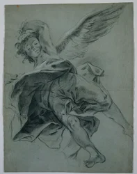 En flyvende engel (rekto); Studier af hænder, der spiller på instrumenter (verso)