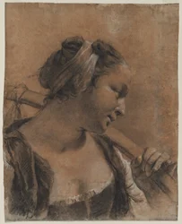 Et portræt af Rosa med en skulderstok, ca. 1735.