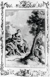 Armida og Rinaldo set af korsfarerne Carlo og Ubaldo, canto XVI, Jerusalem leveret