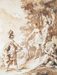 Tancredi på tærsklen til den fortryllede skov, scene fra Jerusalem leveret af Torquato Tasso, af Giovanni Battista Piazzetta (1682-1754), sanguine