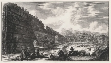 Udsigt over resterne af Castro Pretorio i Hadrians Villa i Tivoli (fra: Vedute di Roma)